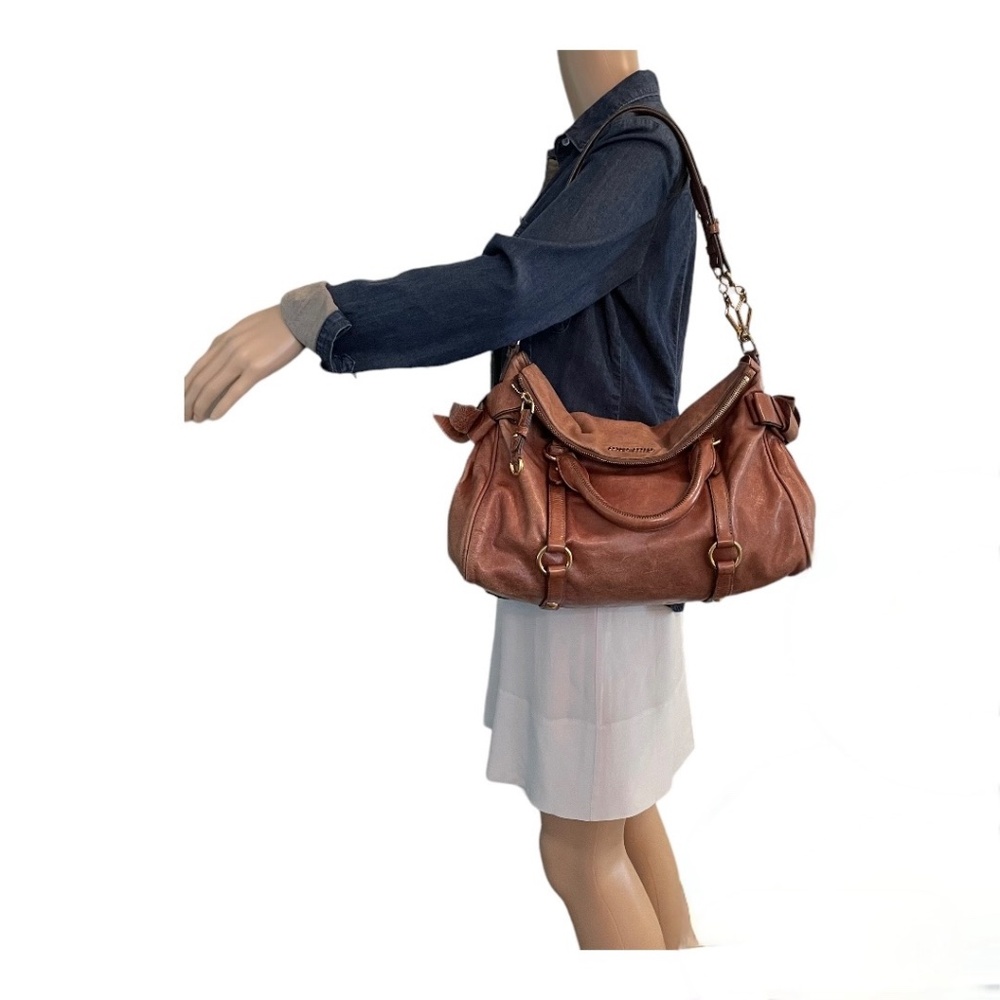 Miu Miu Cognac Brown Leather Duffel Shoulder Bag with Gold Hardware - Picture 16 of 16
